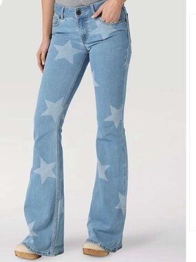 Wrangler Light Blue Star-Print Flare Jeans